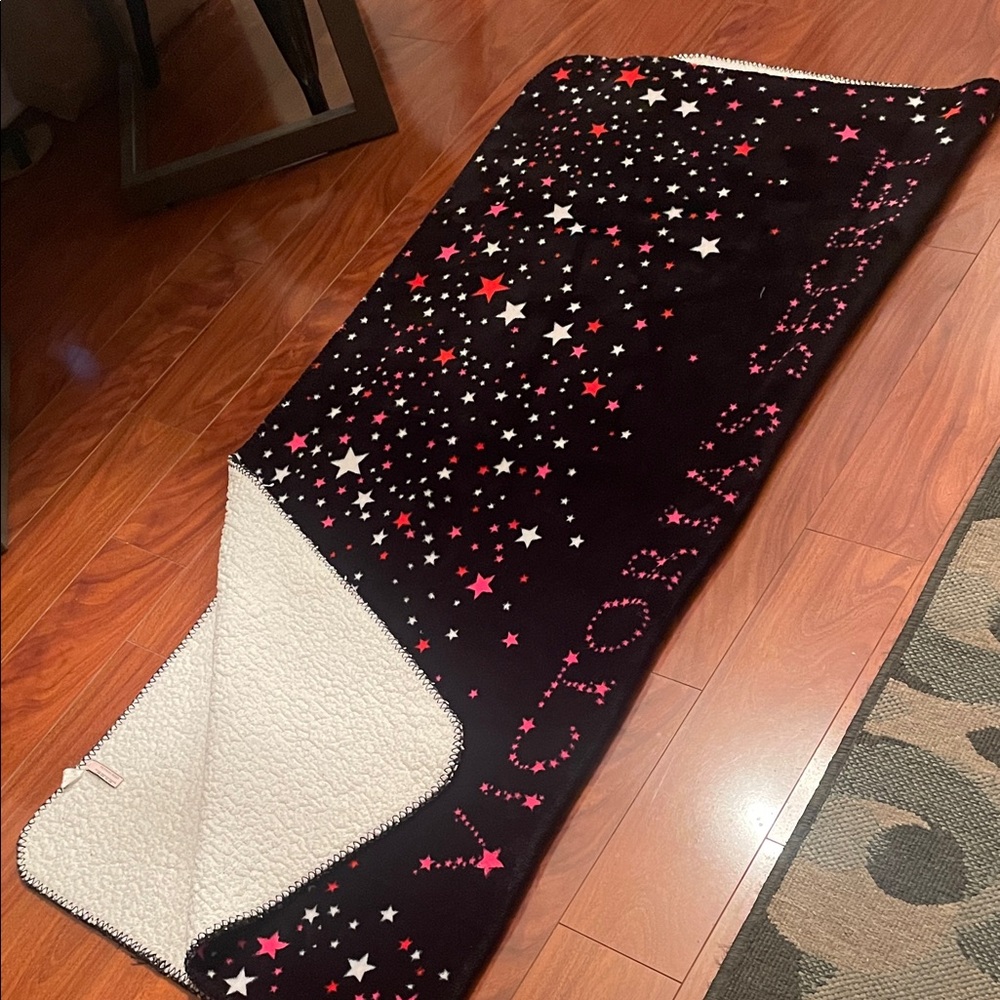 Victoria's Secret Black Blanket with Pink and White Stars